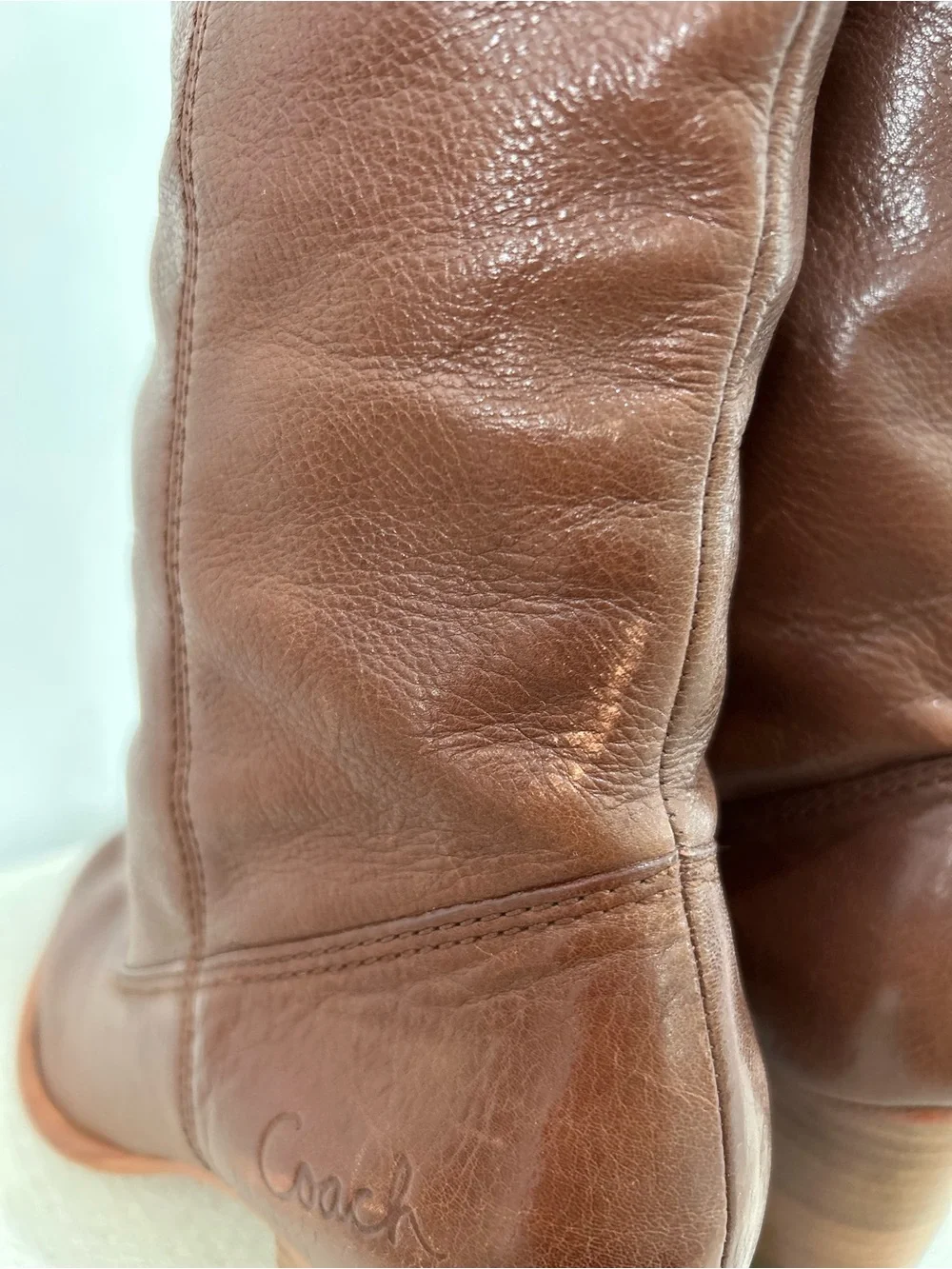Coach Fayth Leather Riding Boot Chestnut Brown Size 7 B Classic Old Money